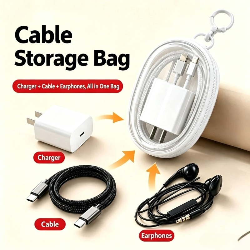 Cable Organizer Bag - กระเป๋าเก็บสายชาร์จกันน้ำแบบพกพาสำหรับเดินทาง ทำจากพีวีซีใส อเนกประสงค์สำหรับจัดเก็บหูฟังและสายชาร์จ