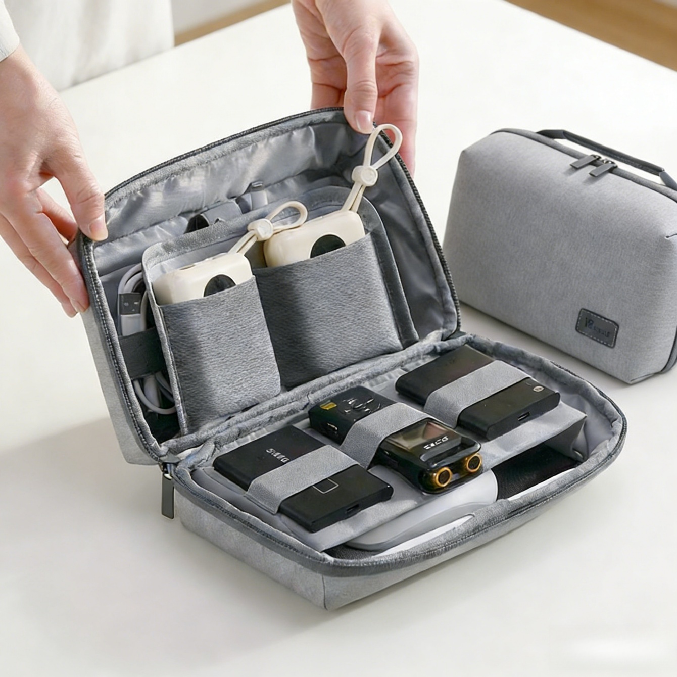 Tech Accessories Storage - กระเป๋าจัดระเบียบอุปกรณ์อิเล็กทรอนิกส์ 1 ชิ้น, กระเป๋าเดินทางกันน้ำสำหรับจัดเก็บสายเคเบิลและของใช้จำเป็น, กระเป๋าใส่อุปกรณ์อิเล็กทรอนิกส์