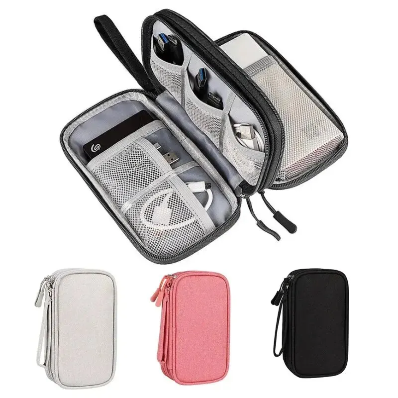 Cable Organizer Bag - 1 ชิ้น สีเทา/สีดำ/สีชมพู/สีกรมท่าใหม่กระเป๋าจัดระเบียบสำหรับเดินทาง กระเป๋าจัดเก็บสายเคเบิล กระเป๋าพกพา กระเป๋าเก็บของแบบพกพา