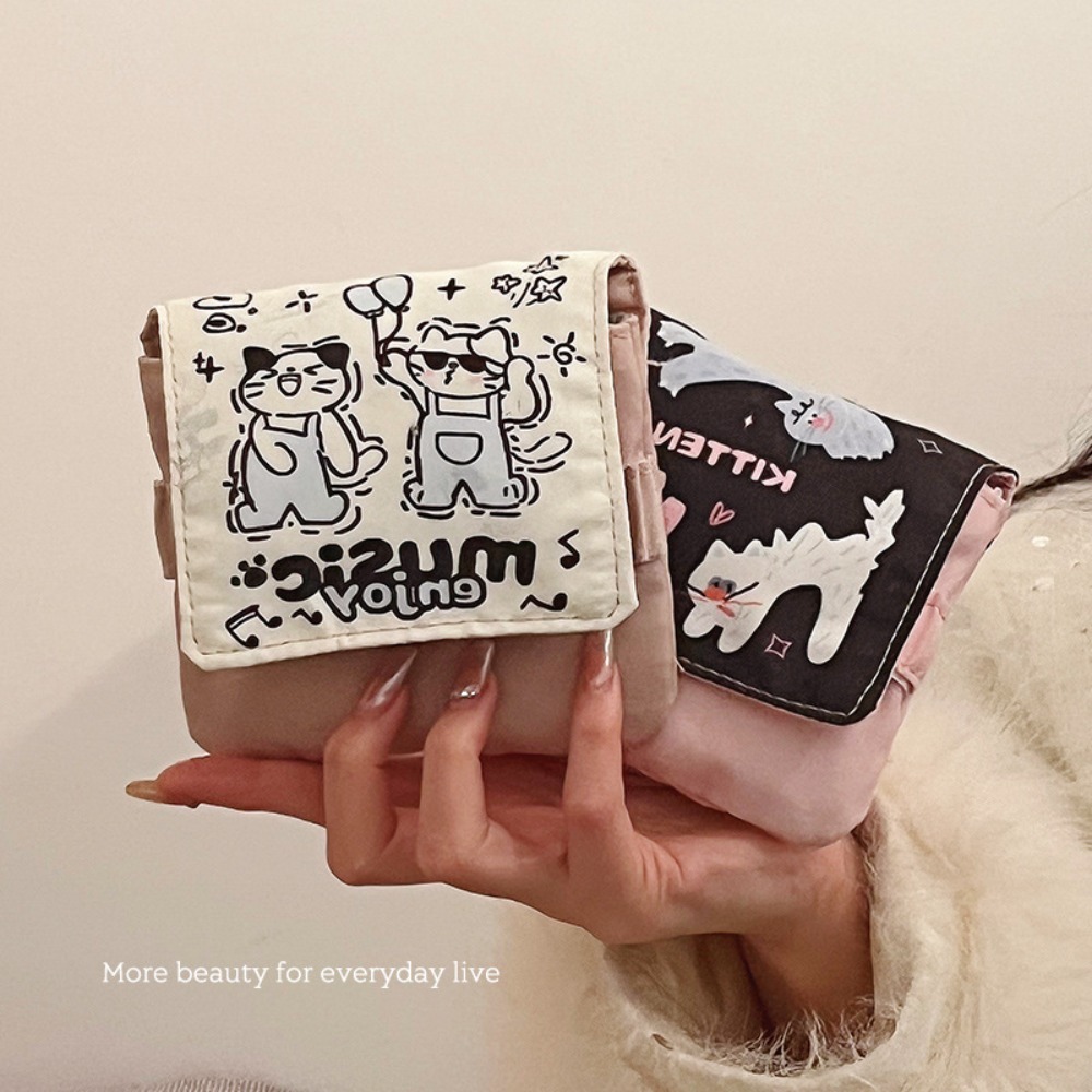 Cable Organizer Bag - กระเป๋าจัดเก็บสายเคเบิลขนาดเล็ก กระเป๋าใส่ผ้าอนามัยอเนกประสงค์ ความจุขนาดใหญ่ กระเป๋าใส่ผ้าเช็ดปาก กระเป๋าเก็บของลายการ์ตูนแมวน้อย กระเป๋าใส่เหรียญ